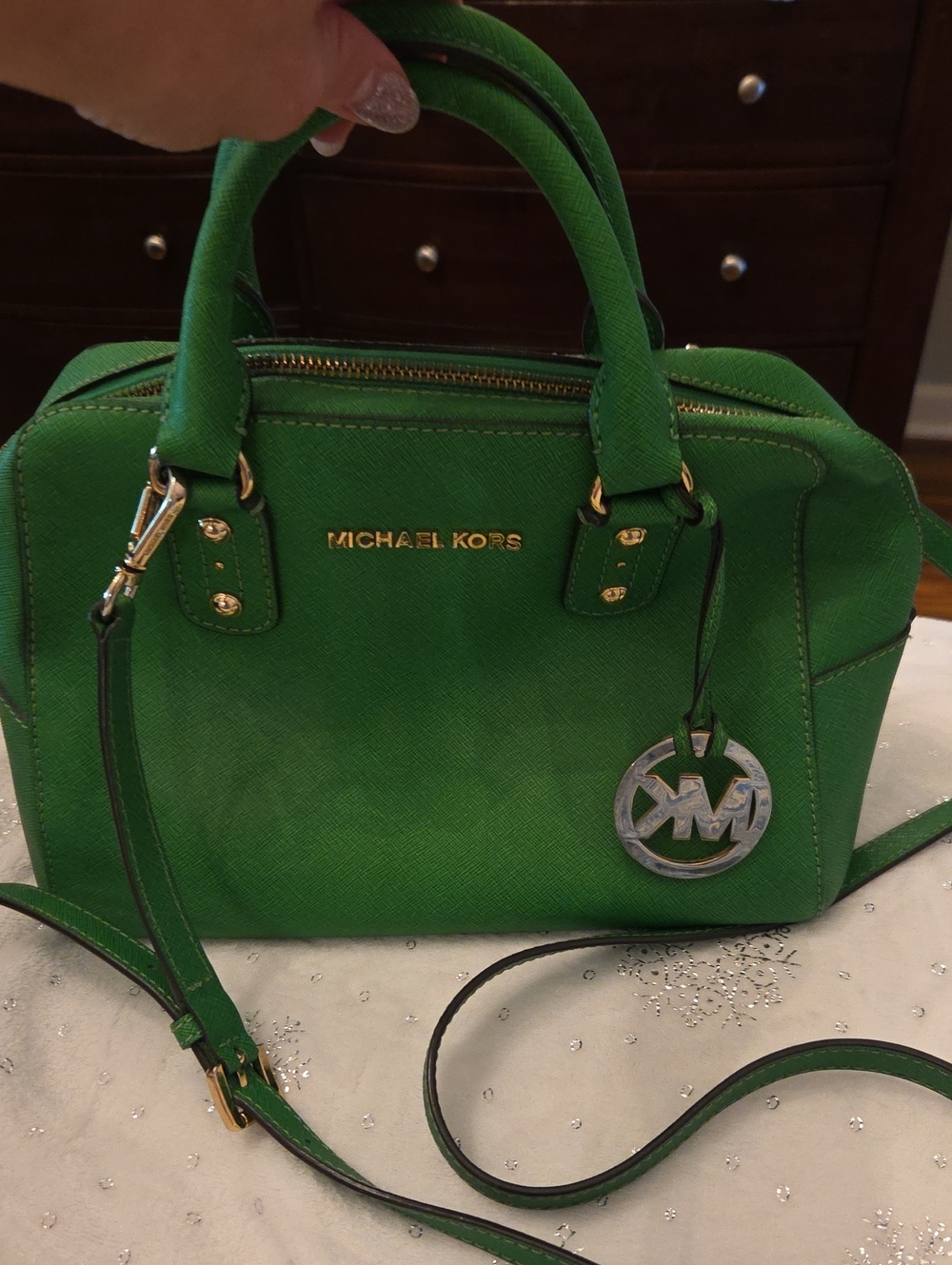 Michael Kors Green Saffiano Leather Satchel